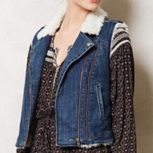 Anthropologie Daughters of the Liberation Lapka Sherpa Denim Vest in Size Medium